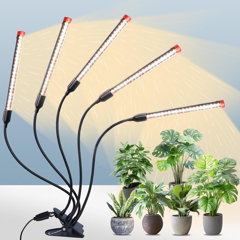 FECiDA GameChanger! 45W, NOT 15W, 5Head Strong Clip Grow Lights for Indoor Plants with Timer, Best Gift for Plants Lover, LED Plant Growing Lamp for Houseplants, Bonsai, Seed Starting, Seedlings, VEG, Flower - Image 1